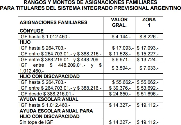 Asignaciones de jubilados y pensionados