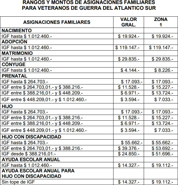 Asignaciones de veteranos de Malvinas